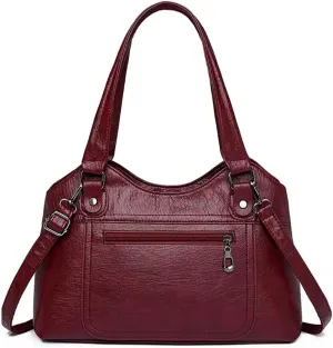 Soft Leather Tote Bag for Women Multi Pocket Top Handle Satchel Handbag Designer Shoulder Bag Work Crossbody Purse
