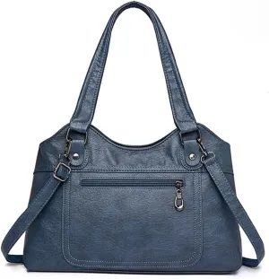 Soft Leather Tote Bag for Women Multi Pocket Top Handle Satchel Handbag Designer Shoulder Bag Work Crossbody Purse