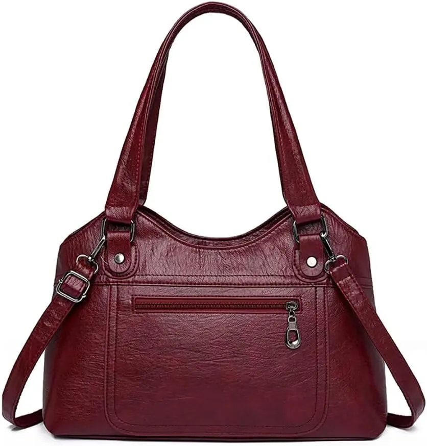 Soft Leather Tote Bag for Women Multi Pocket Top Handle Satchel Handbag Designer Shoulder Bag Work Crossbody Purse