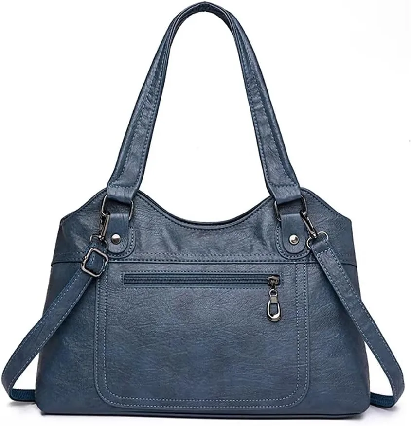 Soft Leather Tote Bag for Women Multi Pocket Top Handle Satchel Handbag Designer Shoulder Bag Work Crossbody Purse