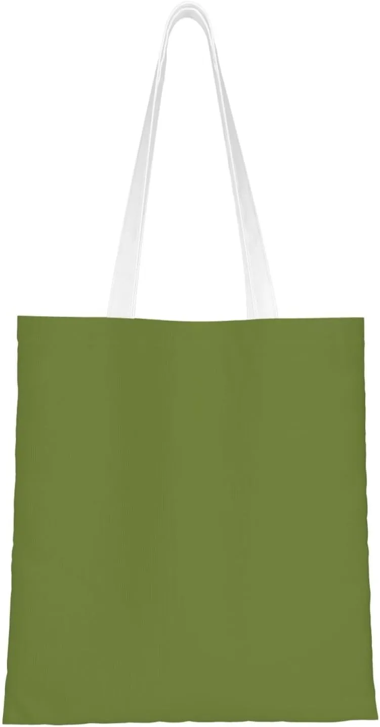 Solid dark green Pattern Double Sided Canvas Tote Bag, Reusable Grocery Shopping Bag, Carry or Shoulder 15x16.5 in