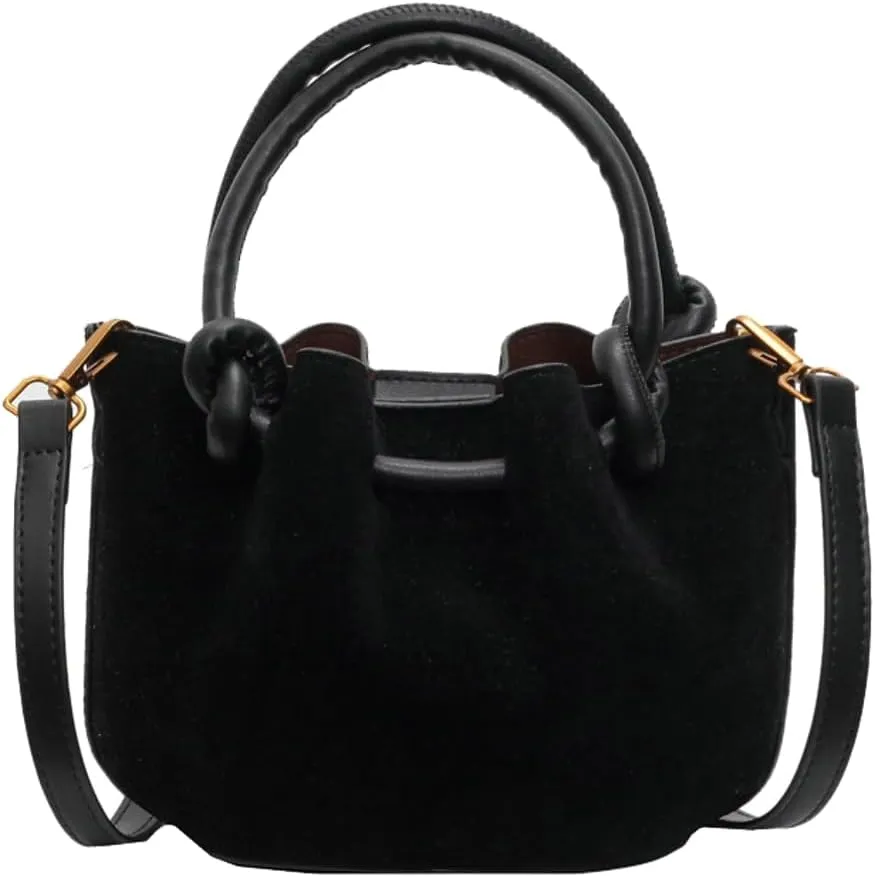 Suede Bucket Bag Women Crossbody Bags Shoulder Purse Satchels Ruched Hobo Handbag Suede Bucket Purses Work Travel Fall