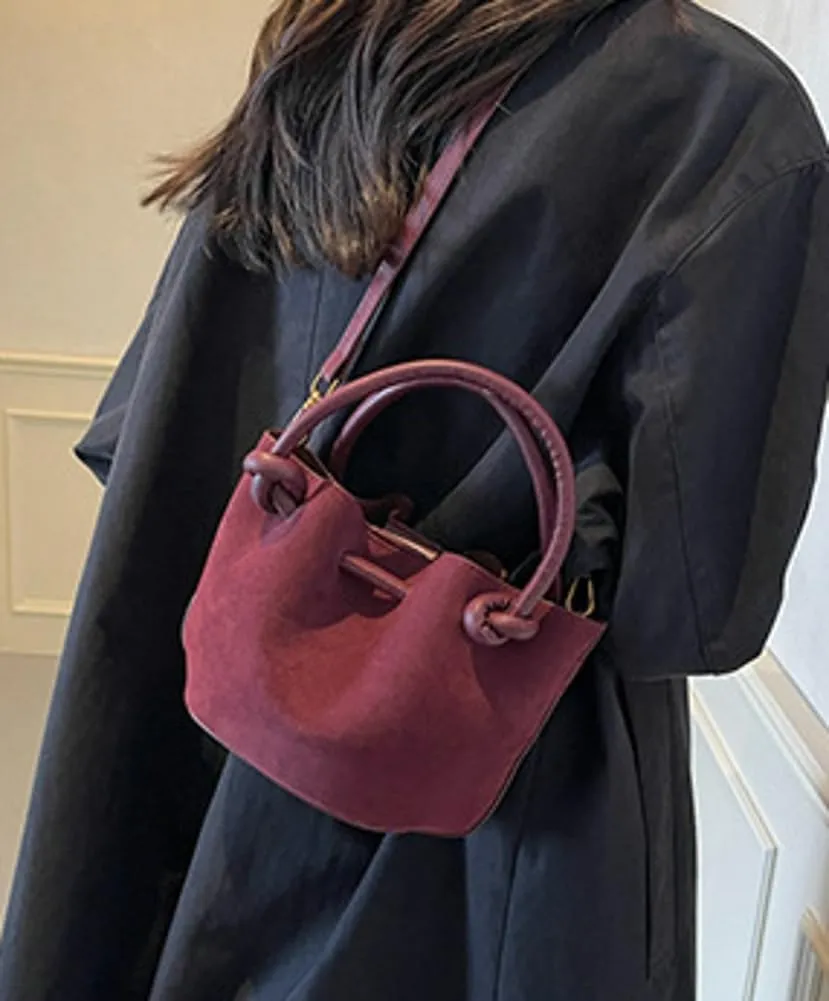 Suede Bucket Bag Women Crossbody Bags Shoulder Purse Satchels Ruched Hobo Handbag Suede Bucket Purses Work Travel Fall