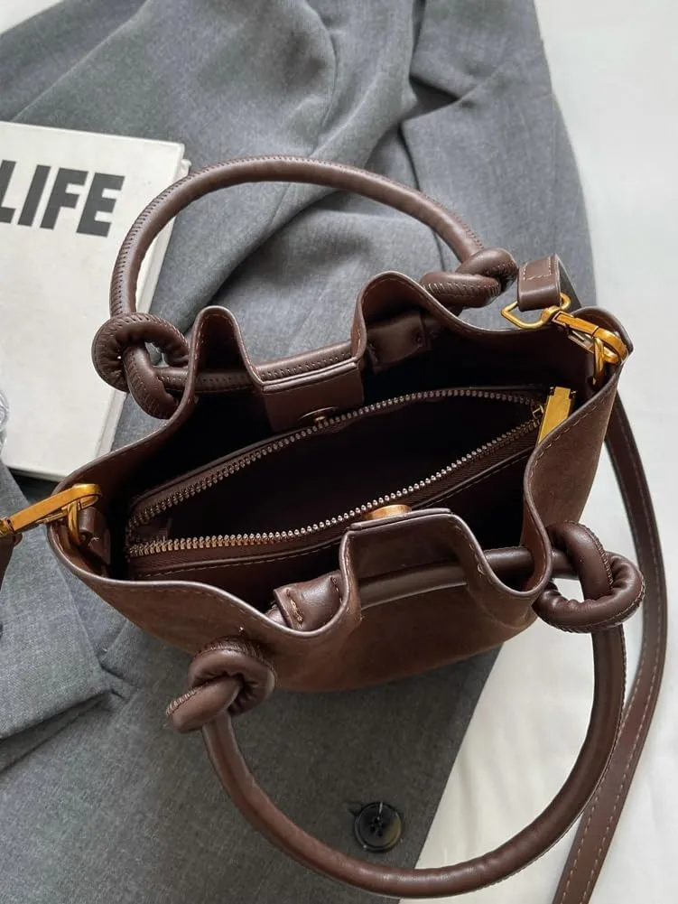 Suede Bucket Bag Women Crossbody Bags Shoulder Purse Satchels Ruched Hobo Handbag Suede Bucket Purses Work Travel Fall