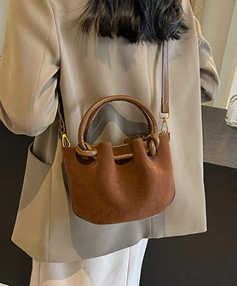 Suede Bucket Bag Women Crossbody Bags Shoulder Purse Satchels Ruched Hobo Handbag Suede Bucket Purses Work Travel Fall