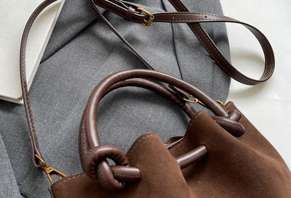 Suede Bucket Bag Women Crossbody Bags Shoulder Purse Satchels Ruched Hobo Handbag Suede Bucket Purses Work Travel Fall