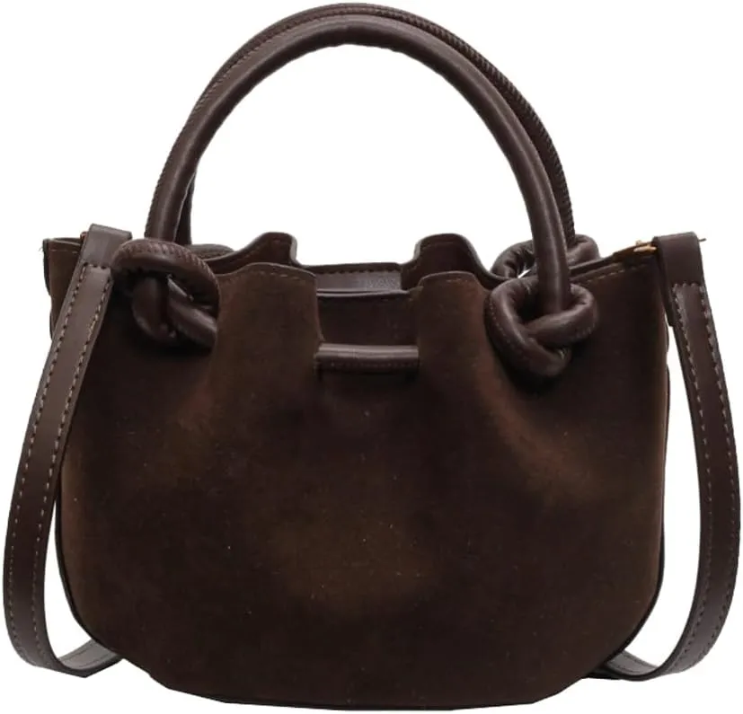Suede Bucket Bag Women Crossbody Bags Shoulder Purse Satchels Ruched Hobo Handbag Suede Bucket Purses Work Travel Fall