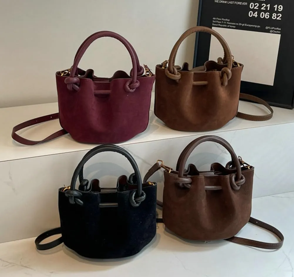 Suede Bucket Bag Women Crossbody Bags Shoulder Purse Satchels Ruched Hobo Handbag Suede Bucket Purses Work Travel Fall