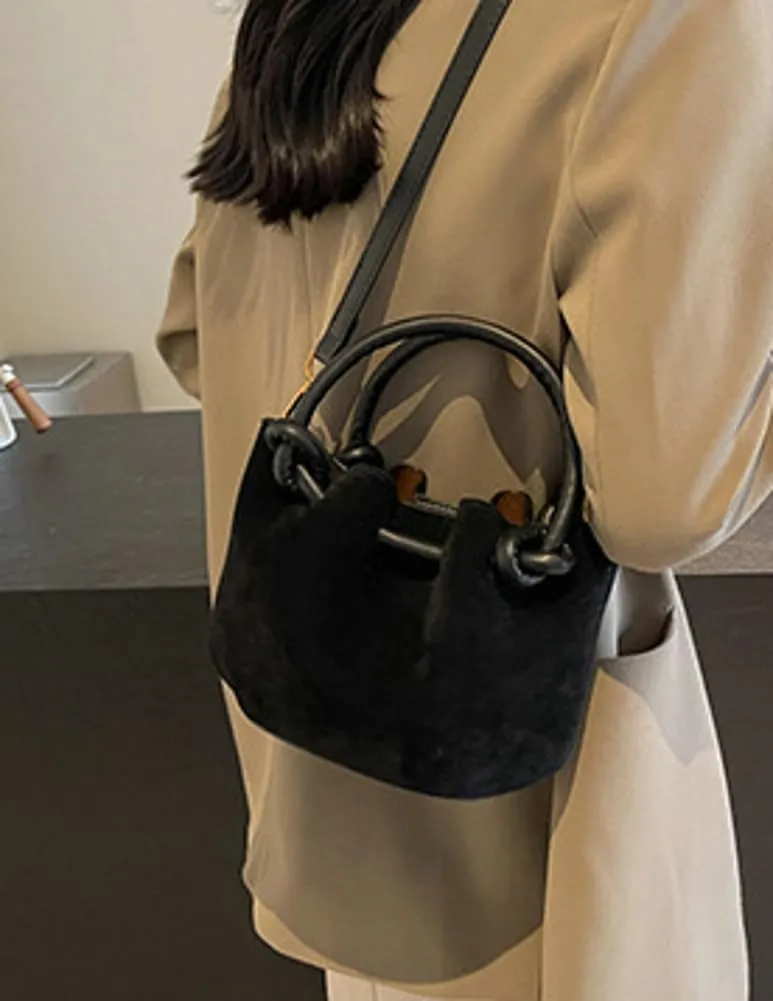 Suede Bucket Bag Women Crossbody Bags Shoulder Purse Satchels Ruched Hobo Handbag Suede Bucket Purses Work Travel Fall