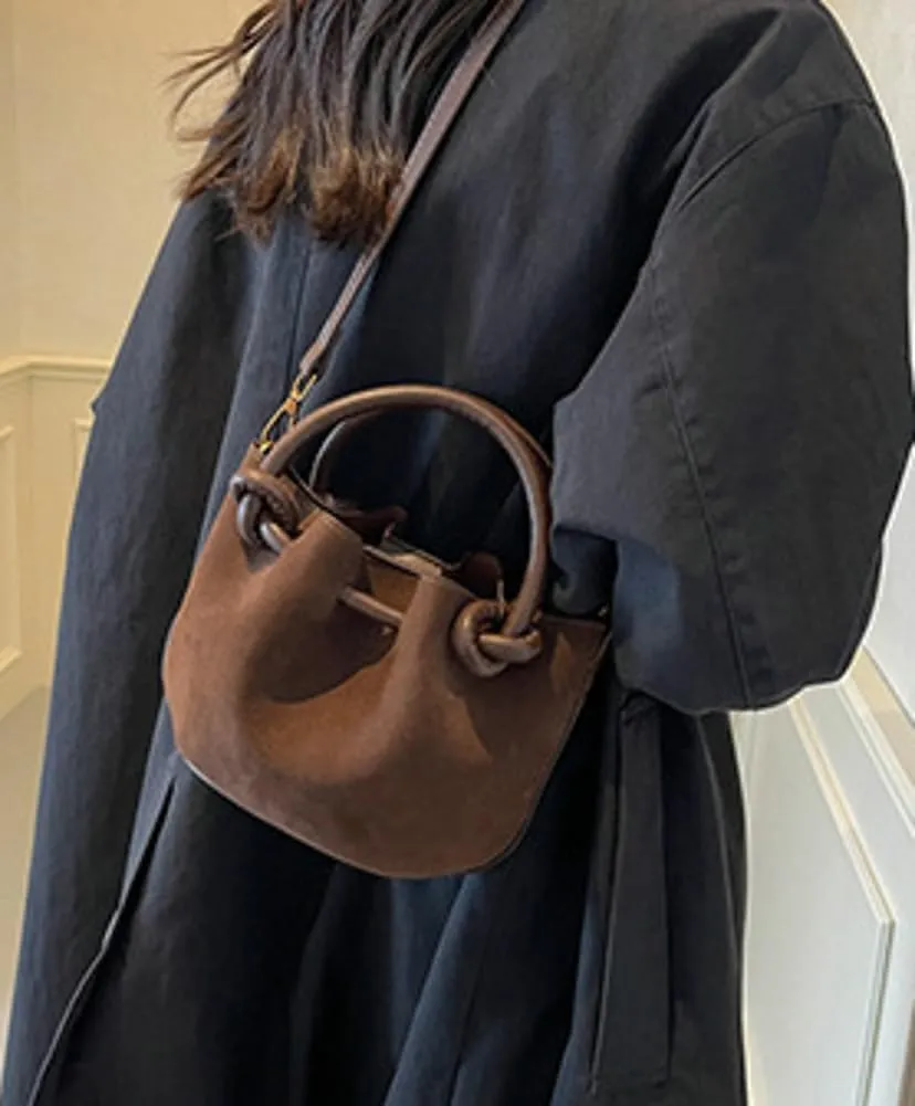 Suede Bucket Bag Women Crossbody Bags Shoulder Purse Satchels Ruched Hobo Handbag Suede Bucket Purses Work Travel Fall