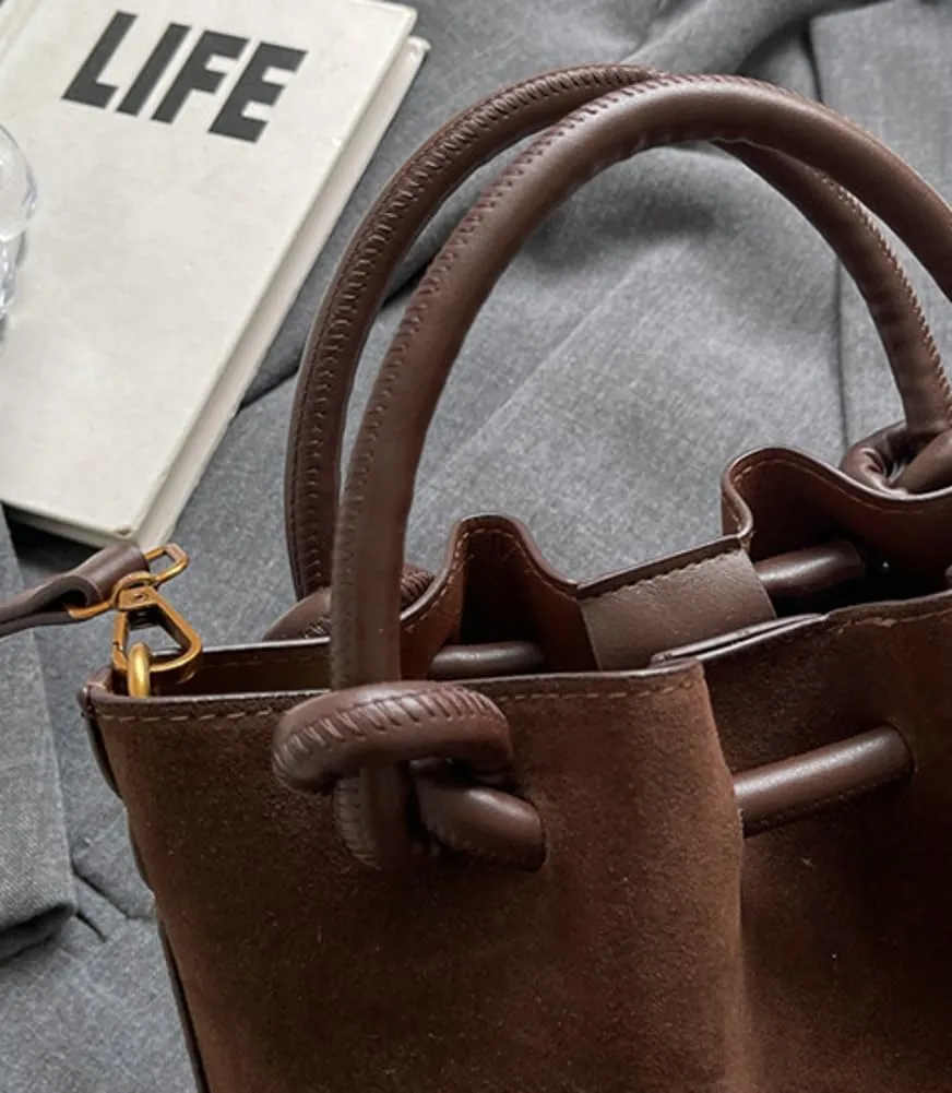 Suede Bucket Bag Women Crossbody Bags Shoulder Purse Satchels Ruched Hobo Handbag Suede Bucket Purses Work Travel Fall