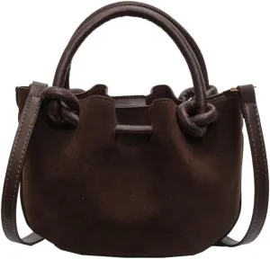 Suede Bucket Bag Women Crossbody Bags Shoulder Purse Satchels Ruched Hobo Handbag Suede Bucket Purses Work Travel Fall