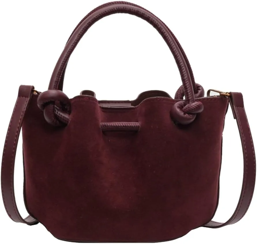 Suede Bucket Bag Women Crossbody Bags Shoulder Purse Satchels Ruched Hobo Handbag Suede Bucket Purses Work Travel Fall