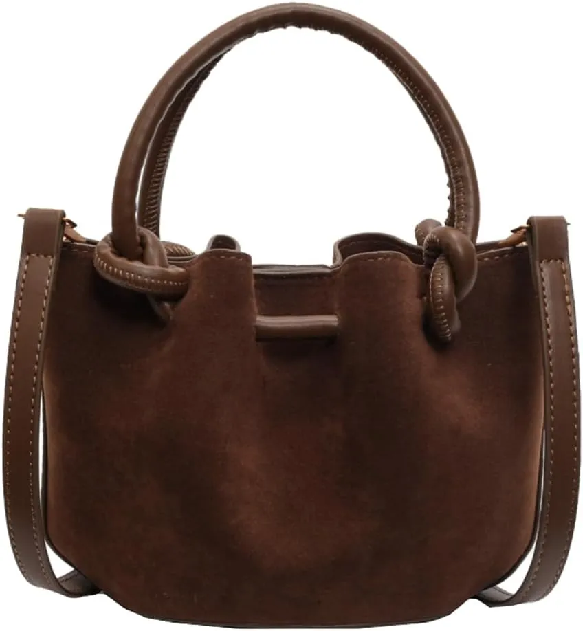Suede Bucket Bag Women Crossbody Bags Shoulder Purse Satchels Ruched Hobo Handbag Suede Bucket Purses Work Travel Fall