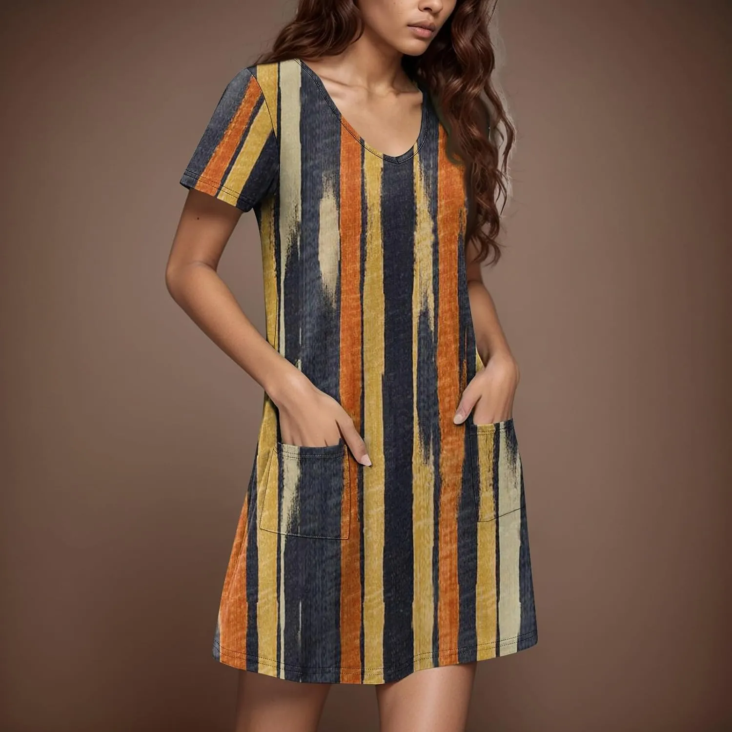 Summer Dresses for Women V Neck Swimsuit Coverup Floral Sundresses Casual Short Sleeve T Shirt Dress Loose with Pockets