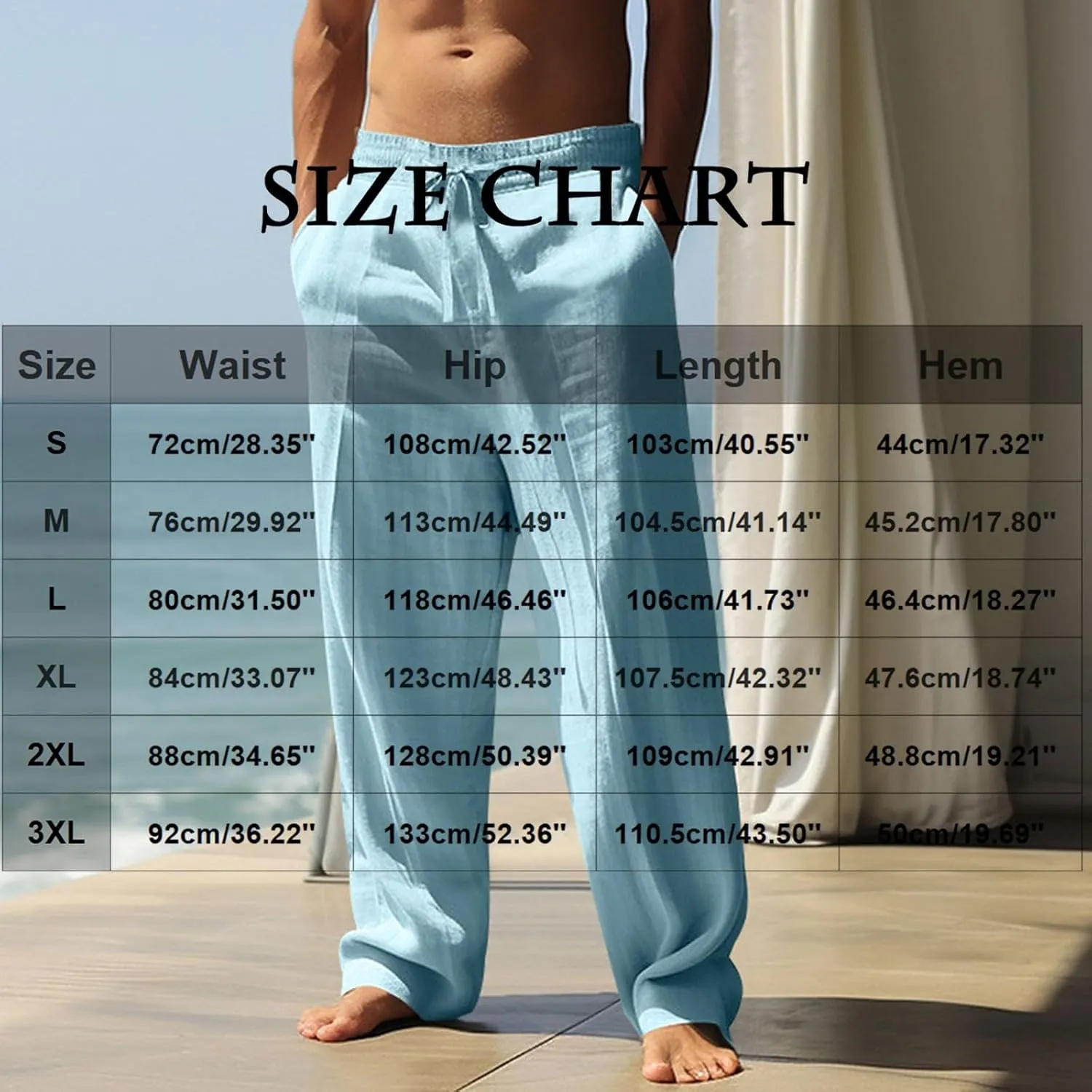 Summer Pants for Men Lightweight Relaxed Fit Trousers with Pockets Casual Wide Leg Vacation Beach Boho Pants