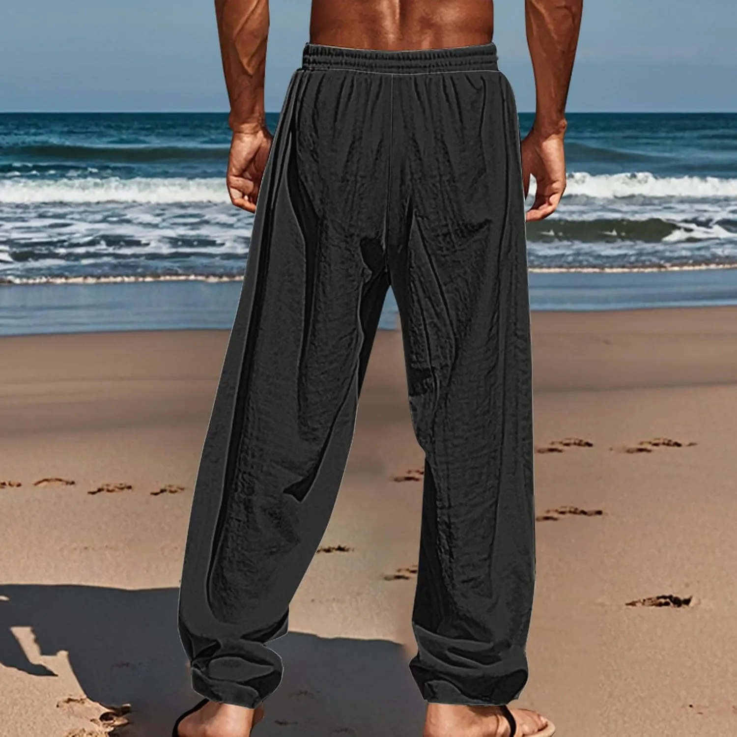 Summer Pants for Men Lightweight Relaxed Fit Trousers with Pockets Casual Wide Leg Vacation Beach Boho Pants