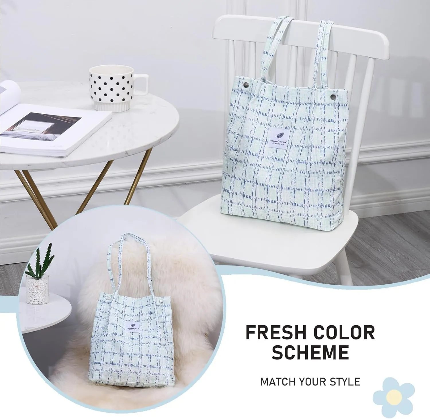 TELLUMO Fashion Corduroy Tote Bag Cow Print Bag Purses for Women Teen Girls with Inner Pocket