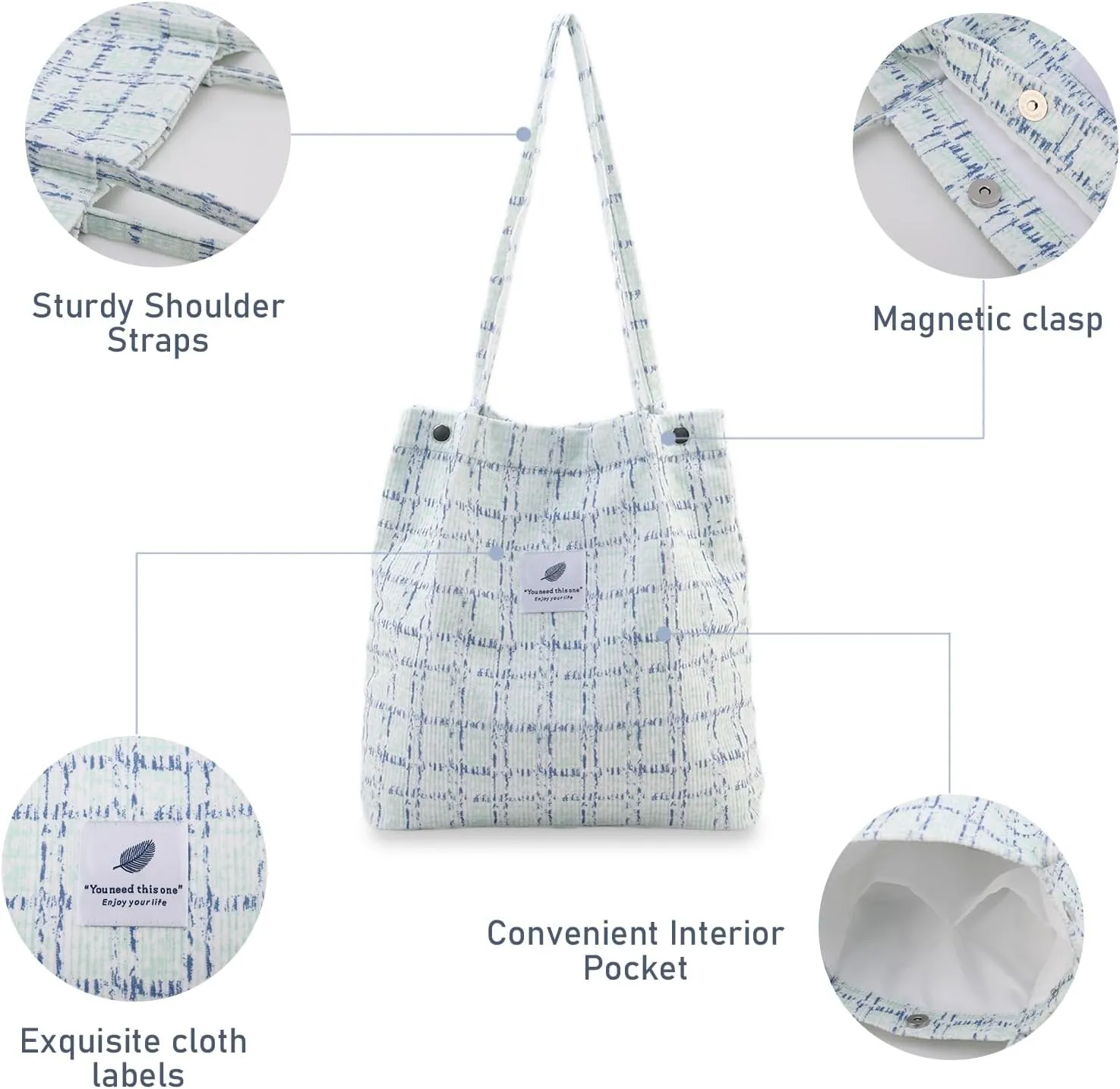 TELLUMO Fashion Corduroy Tote Bag Cow Print Bag Purses for Women Teen Girls with Inner Pocket