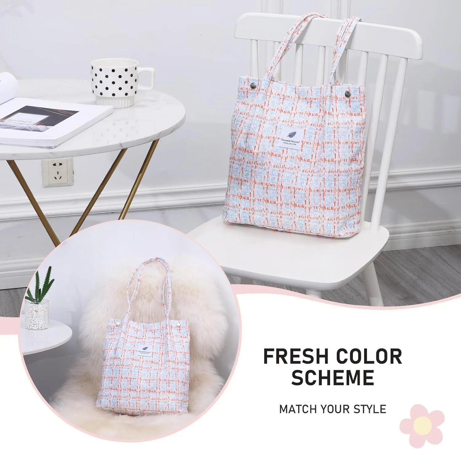 TELLUMO Fashion Corduroy Tote Bag Cow Print Bag Purses for Women Teen Girls with Inner Pocket