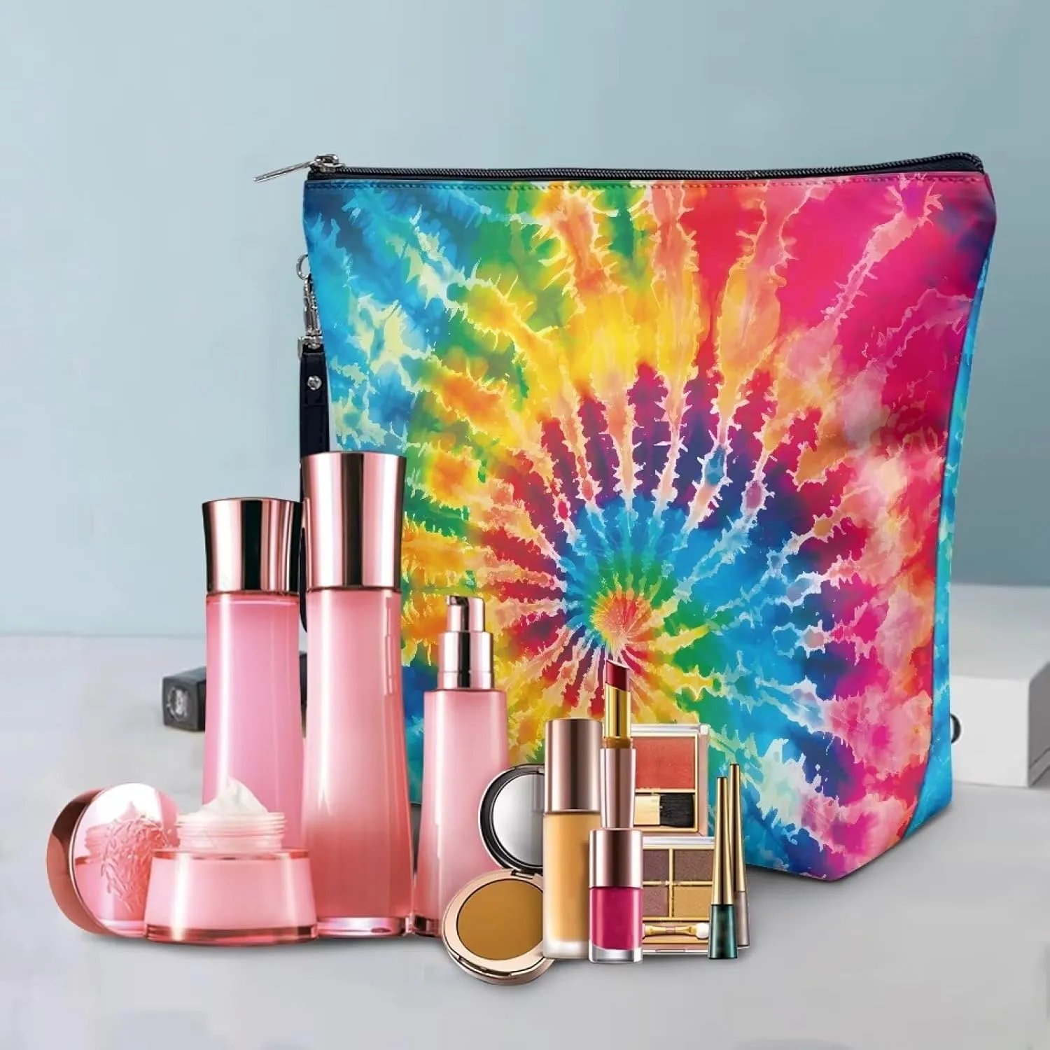 Tie Dye Cosmetic Bag for Women, Portable PU Leather Makeup Bag Satchel Bag, Waterproof Handbag Toiletry Bag Satchel Bag with Handle