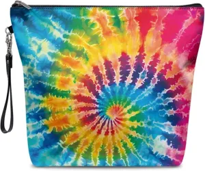 Tie Dye Cosmetic Bag for Women, Portable PU Leather Makeup Bag Satchel Bag, Waterproof Handbag Toiletry Bag Satchel Bag with Handle