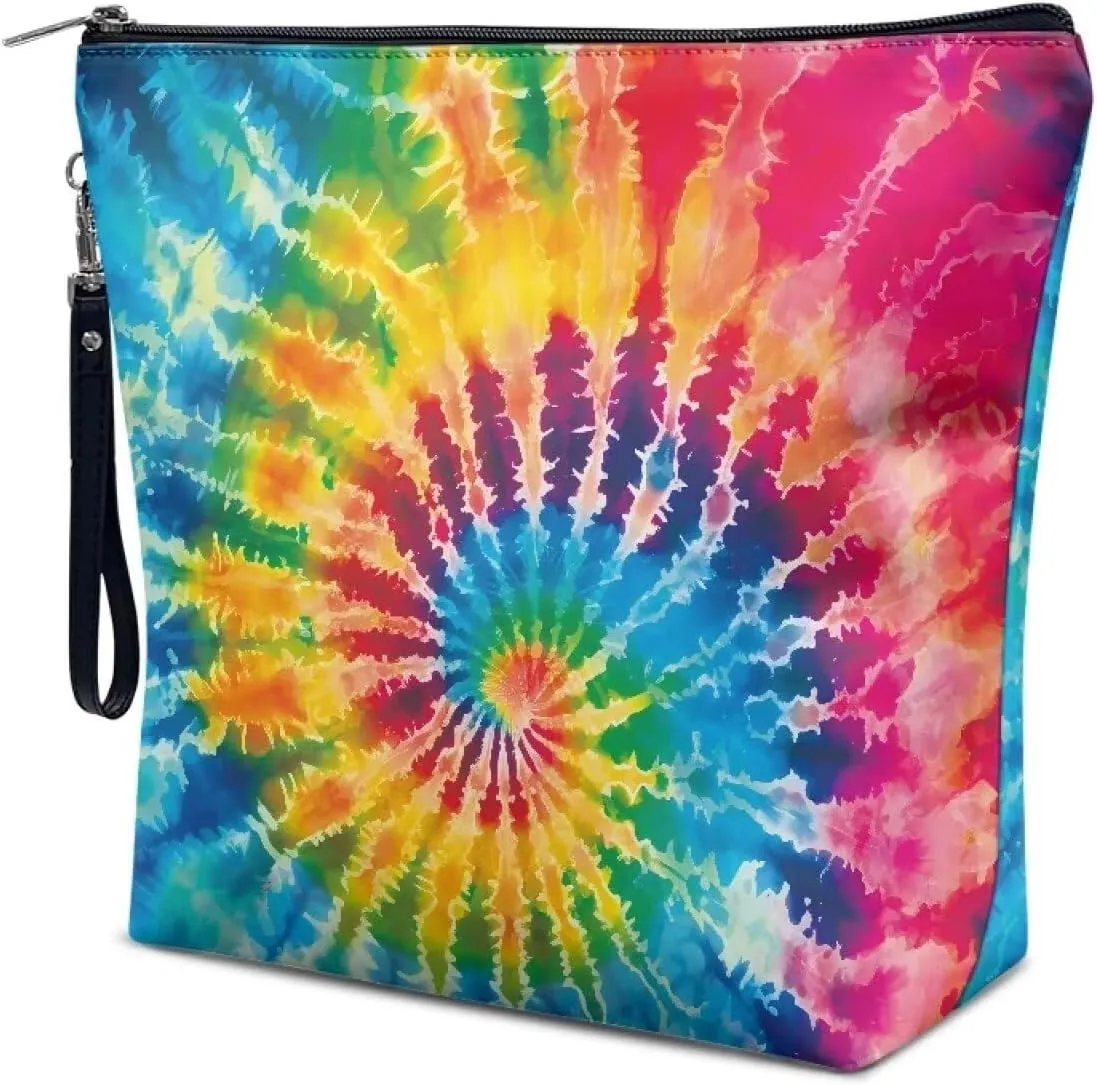 Tie Dye Cosmetic Bag for Women, Portable PU Leather Makeup Bag Satchel Bag, Waterproof Handbag Toiletry Bag Satchel Bag with Handle