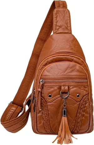 Tote Bag For Women Retro Chest Bag Sling Bag Small Crossbody Pu Leather Satchel Day pack Fashion Shoulder Outdoor Bags V