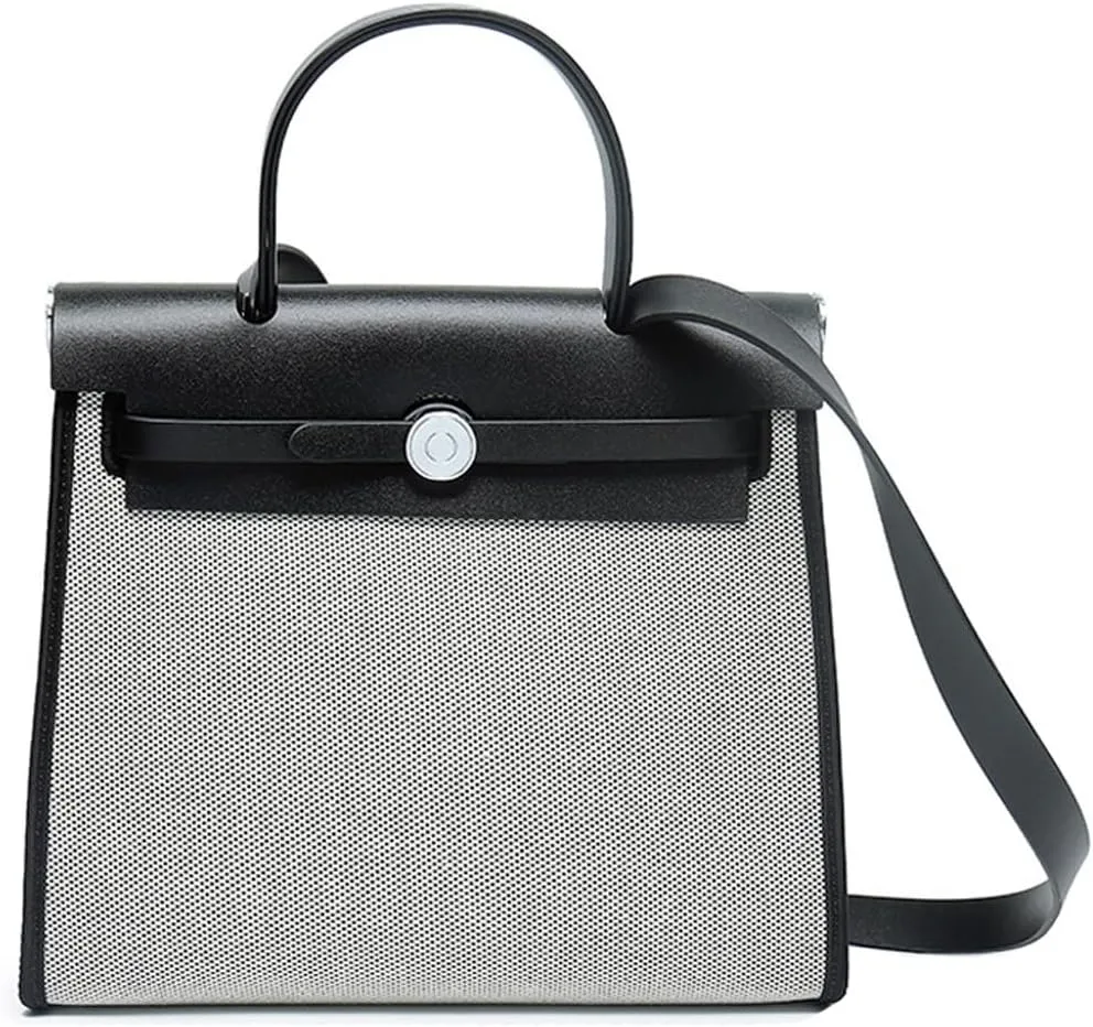 Trendy Top Handle Bags for Women,Classic Leather and Canvas Satchel small Purses Handbags Crossbody with Adjustable Strap