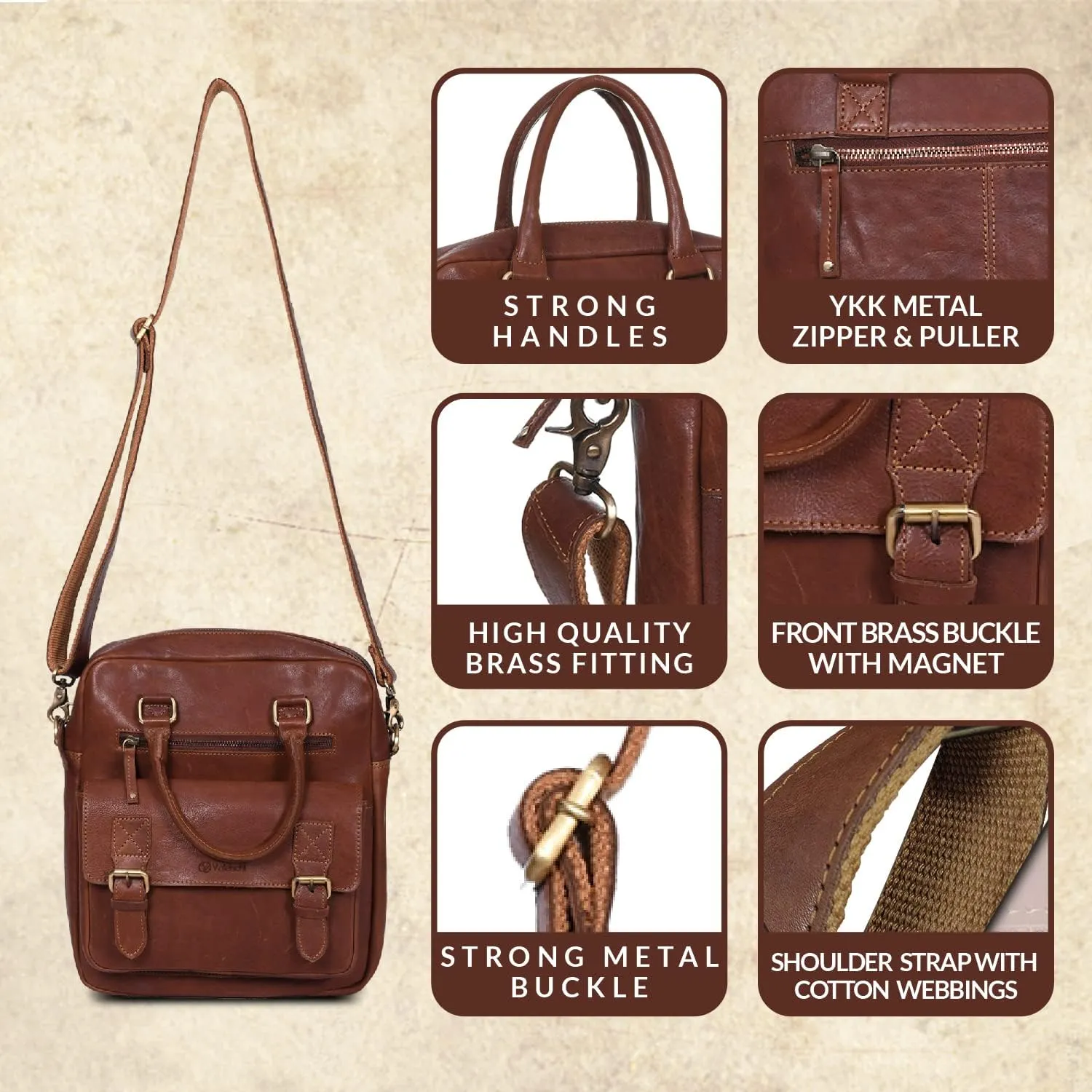 VALENCHI Leather Messenger Bag For Men - Laptop Messenger Briefcase & Shoulder Bag-Office, Work, Travel, College