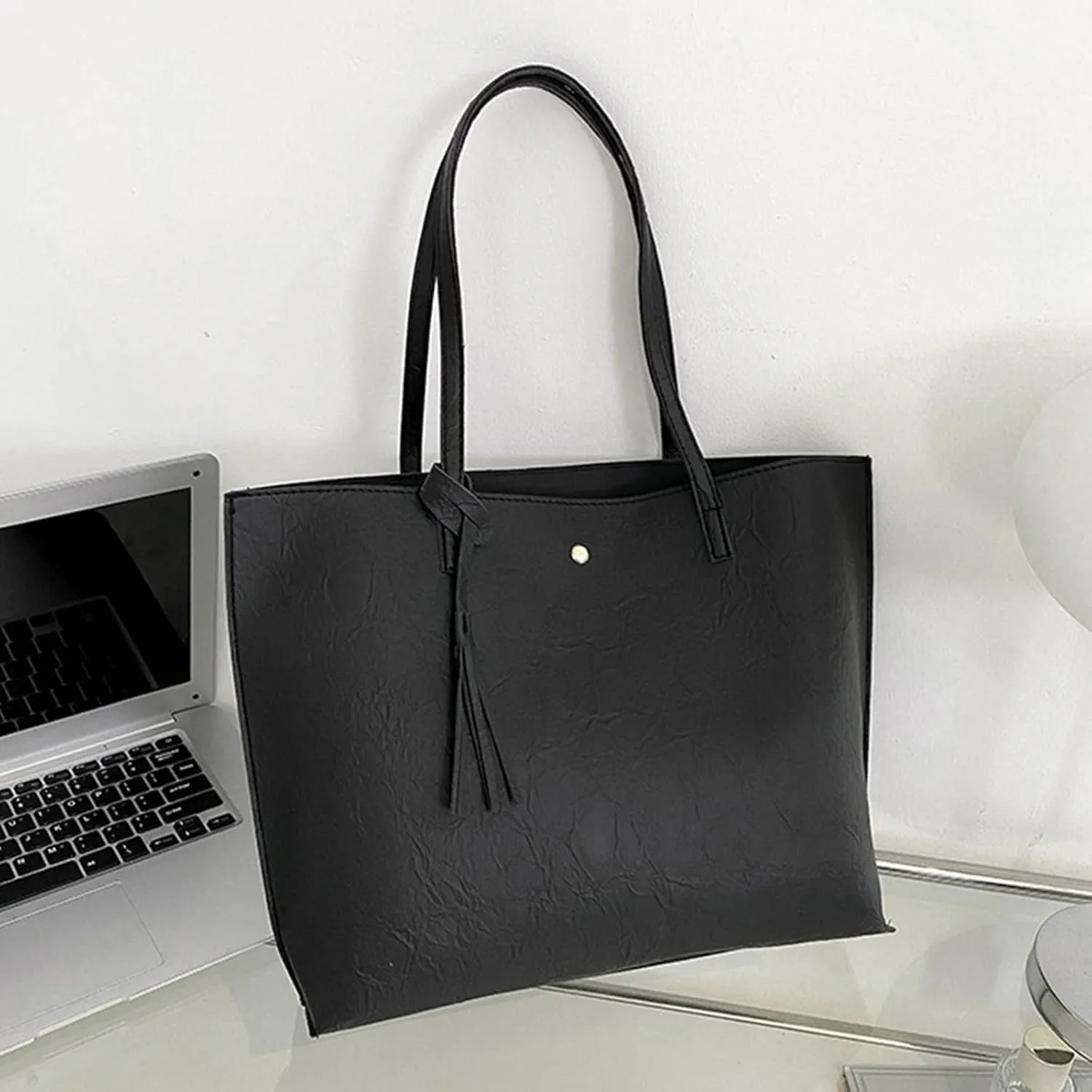 Vegan Leather Purses and Handbags for Women Shoulder Tote Bags Top Handle Satchel Bags Designer Purse for Women(Black)