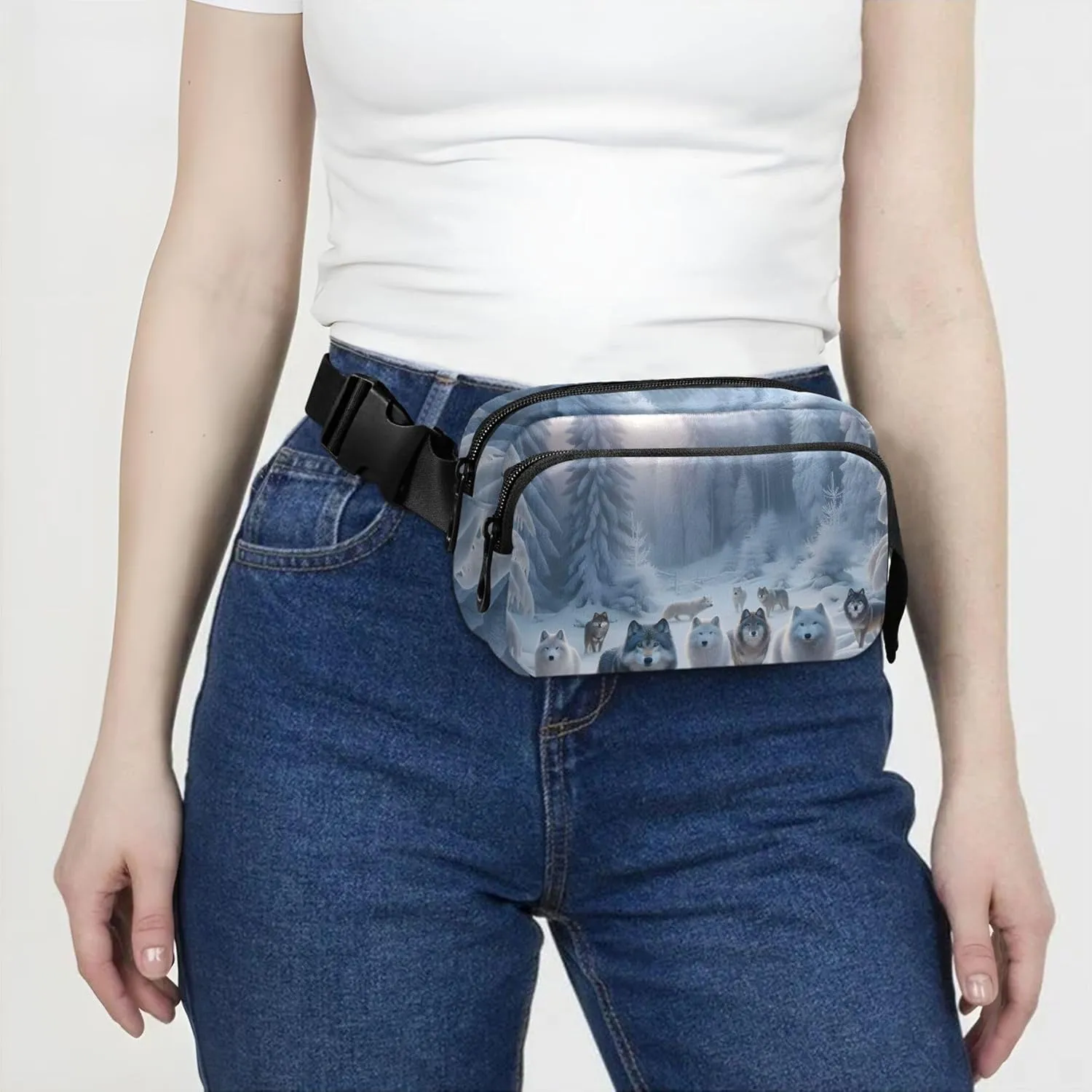 Winter Forest Wolves Fanny Packs for Women Waterproof Belt Bag Hip Pouch Fashion Travel Waist Pouch