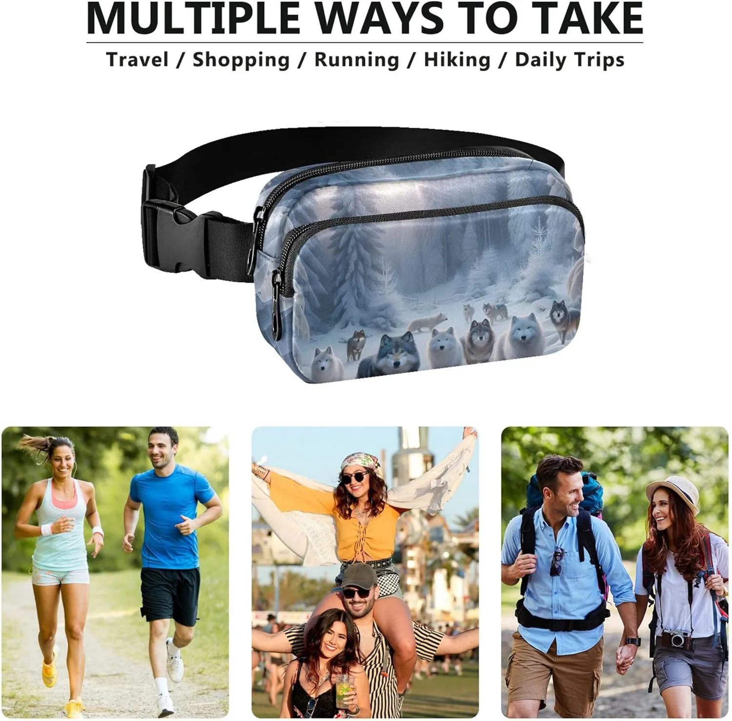 Winter Forest Wolves Fanny Packs for Women Waterproof Belt Bag Hip Pouch Fashion Travel Waist Pouch