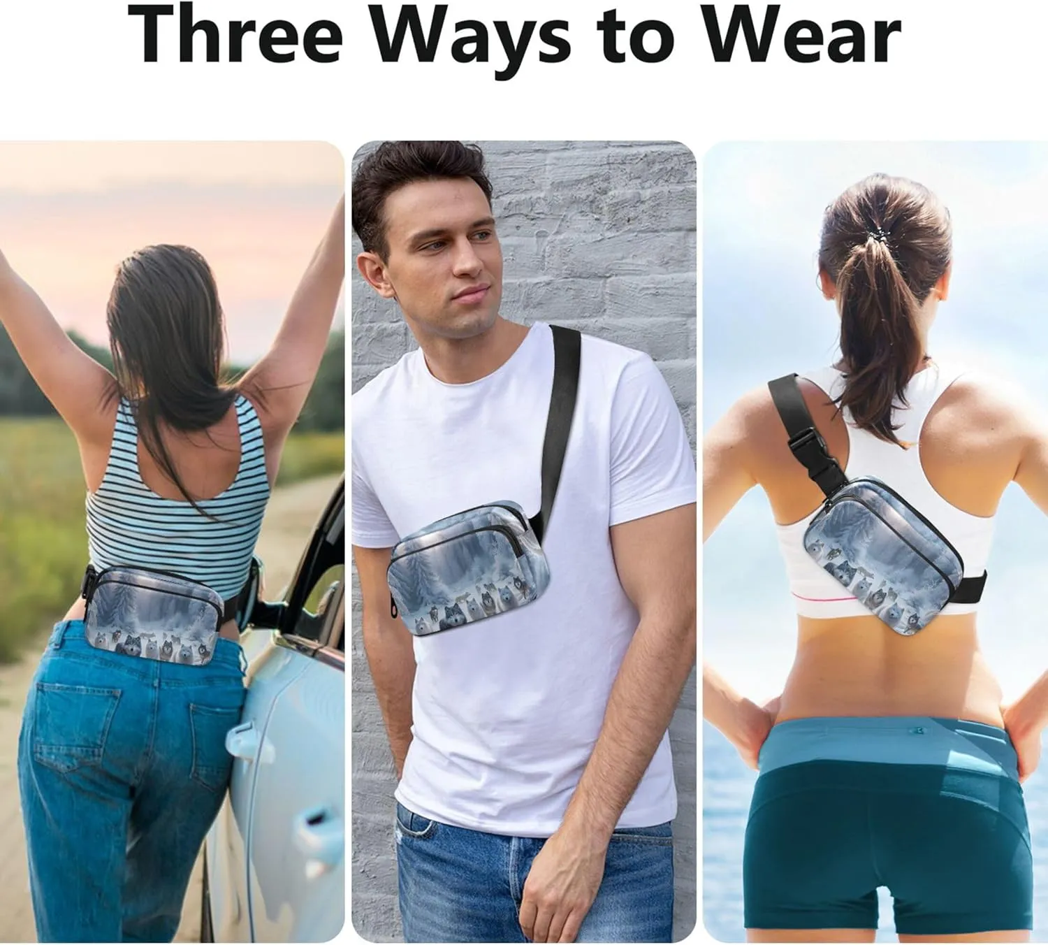 Winter Forest Wolves Fanny Packs for Women Waterproof Belt Bag Hip Pouch Fashion Travel Waist Pouch