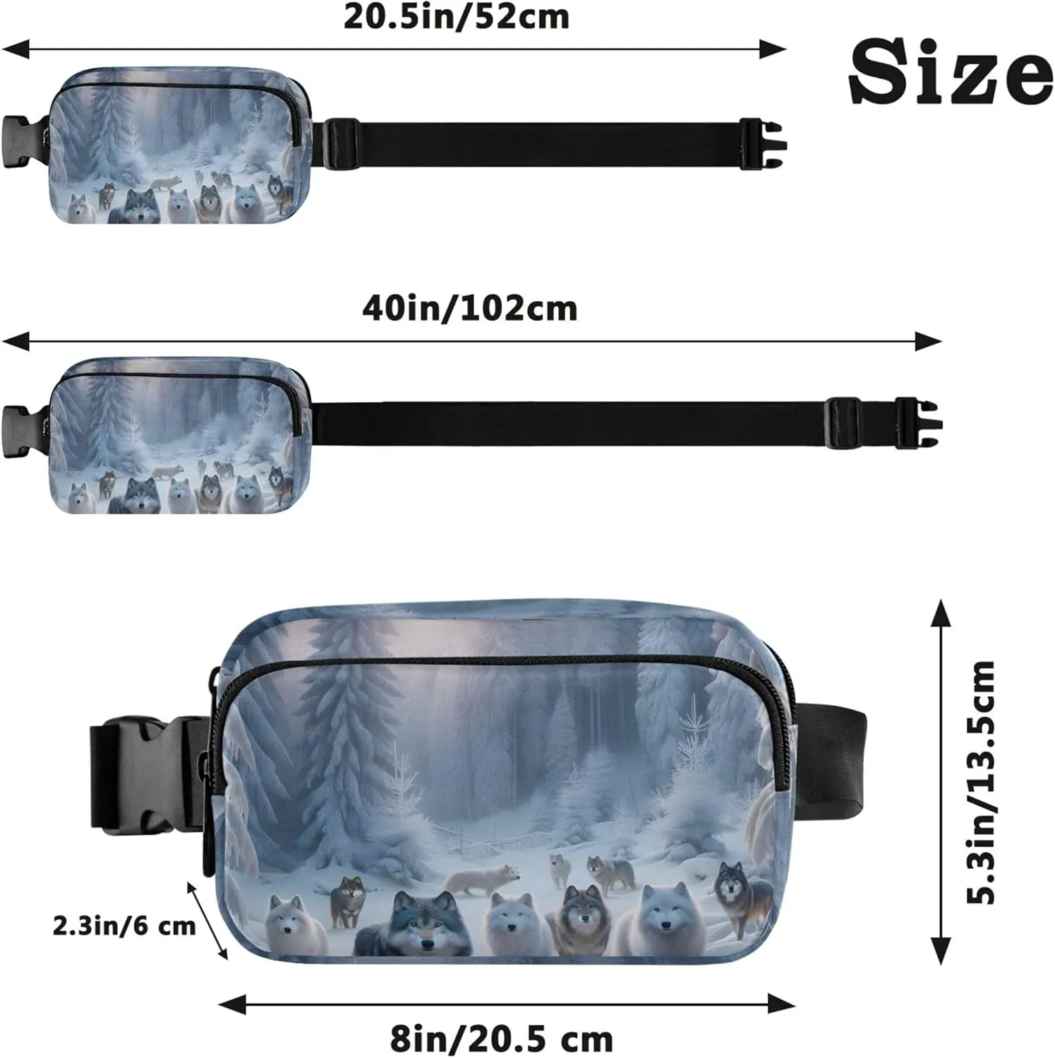 Winter Forest Wolves Fanny Packs for Women Waterproof Belt Bag Hip Pouch Fashion Travel Waist Pouch