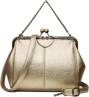 Women Crossbody Bags Small Retro Kiss Lock Handbag PU Leather Hobo Bags Hollow Tote Shoulder Satchels