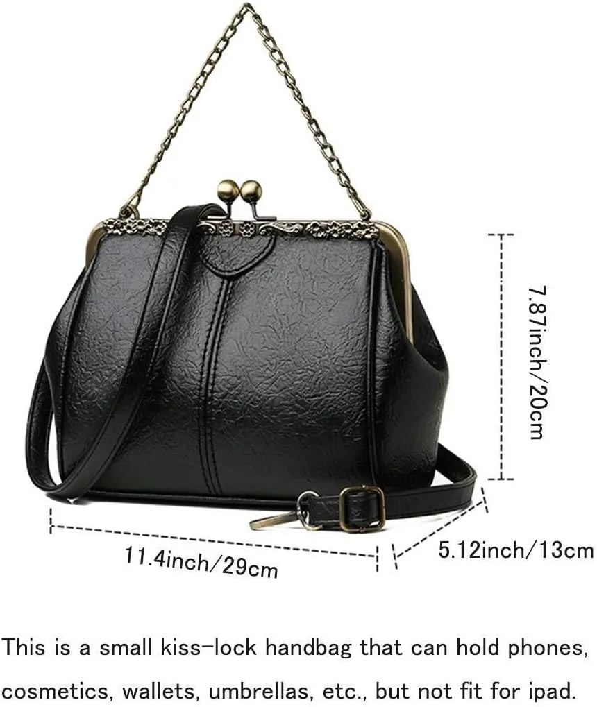 Women Crossbody Bags Small Retro Kiss Lock Handbag PU Leather Hobo Bags Hollow Tote Shoulder Satchels
