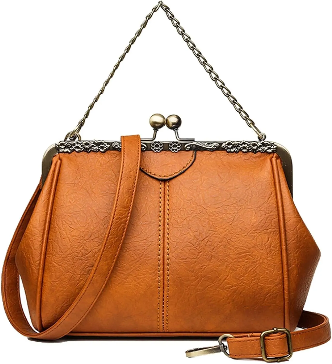 Women Crossbody Bags Small Retro Kiss Lock Handbag PU Leather Hobo Bags Hollow Tote Shoulder Satchels