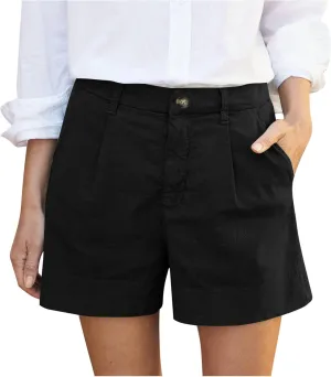 Women Linen Shorts Summer Casual Work Out Shorts High Waisted Bermuda Shorts Dressy Wide Leg Shorts with Pockets