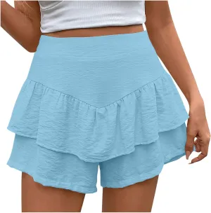 Women Ruffle Shorts Flowy Tiered Shorts Summer Boho Skorts A Line High Waisted Beach Shorts Trendy Vacation Shorts