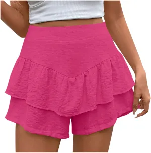 Women Ruffle Shorts Flowy Tiered Shorts Summer Boho Skorts A Line High Waisted Beach Shorts Trendy Vacation Shorts