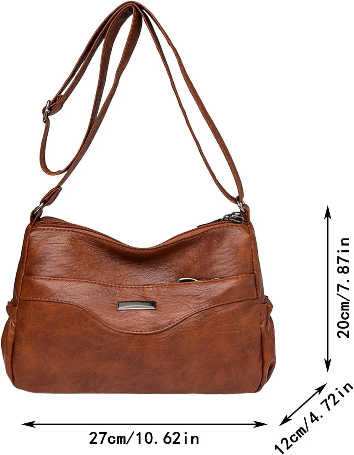 Women Shoulder Bag Fashionable New Pattern Retro Solid Color Large Capacity Zipper Versatile Messenger (Red, One Size)