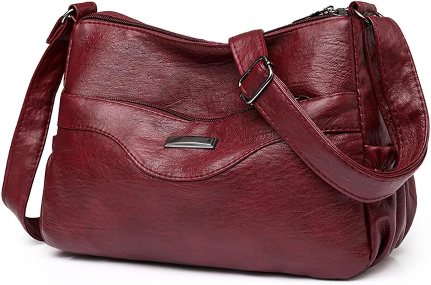 Women Shoulder Bag Fashionable New Pattern Retro Solid Color Large Capacity Zipper Versatile Messenger (Red, One Size)