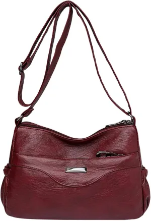 Women Shoulder Bag Fashionable New Pattern Retro Solid Color Large Capacity Zipper Versatile Messenger (Red, One Size)