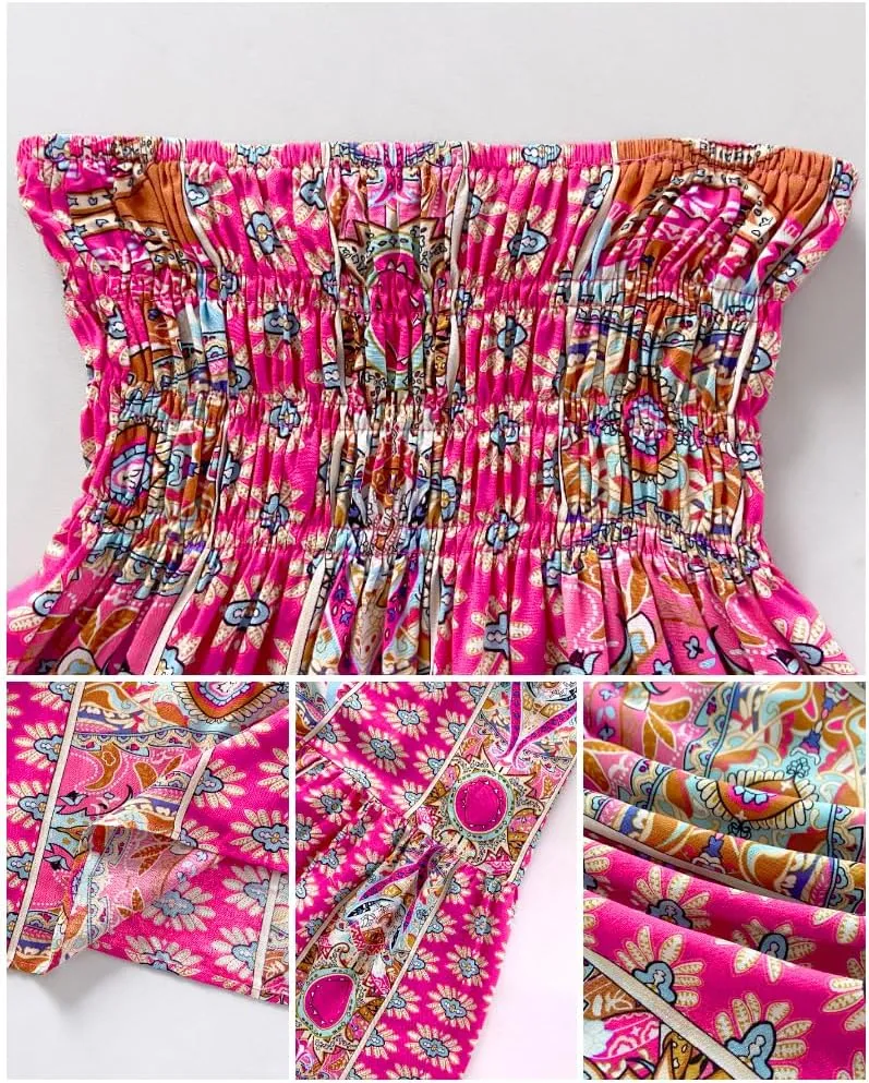 Women's 2025 Summer Boho Maxi Skirt Casual Floral High Waist A Line Long Pleated Beach Skirts