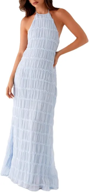 Women's Backless Smocked Maxi Dress Sexy Spaghetti Strap Cut Out Flowy Beach Long Dress Vacation Casual Sundresses