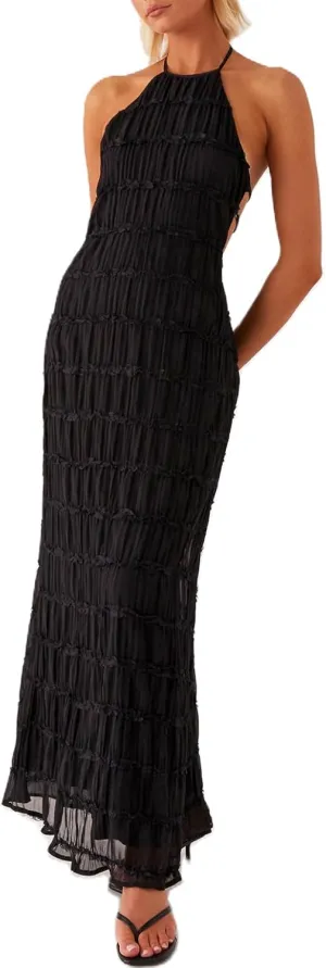 Women's Backless Smocked Maxi Dress Sexy Spaghetti Strap Cut Out Flowy Beach Long Dress Vacation Casual Sundresses