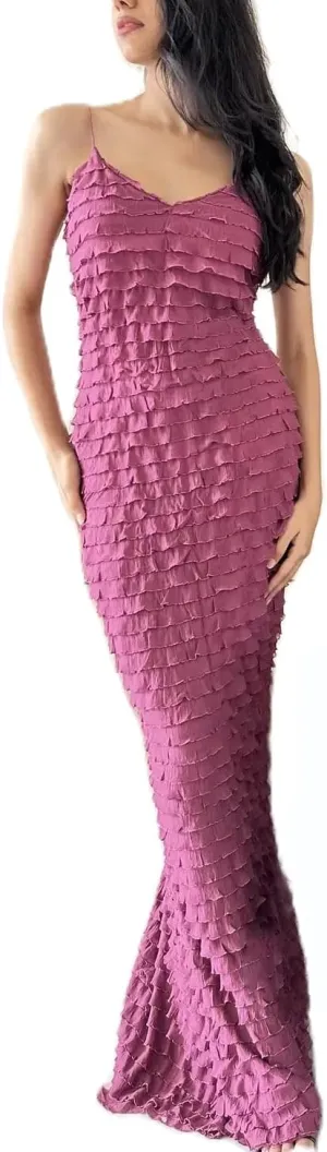 Women's Backless Smocked Maxi Dress Sexy Spaghetti Strap Cut Out Flowy Beach Long Dress Vacation Casual Sundresses