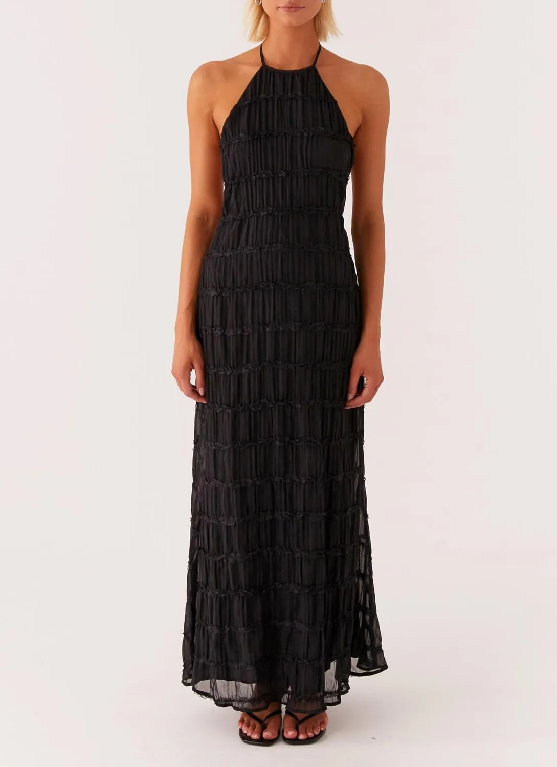 Women's Backless Smocked Maxi Dress Sexy Spaghetti Strap Cut Out Flowy Beach Long Dress Vacation Casual Sundresses