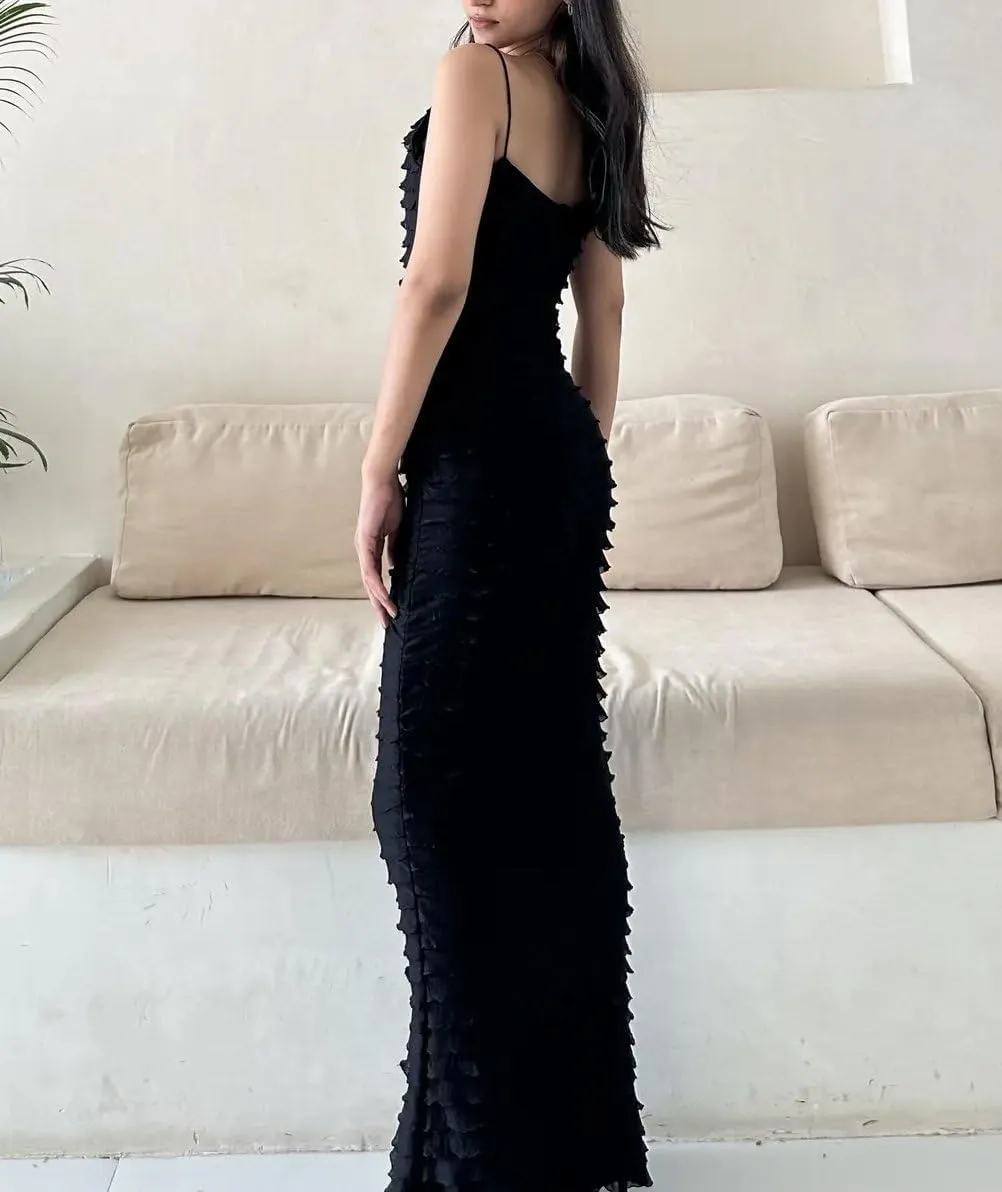 Women's Backless Smocked Maxi Dress Sexy Spaghetti Strap Cut Out Flowy Beach Long Dress Vacation Casual Sundresses